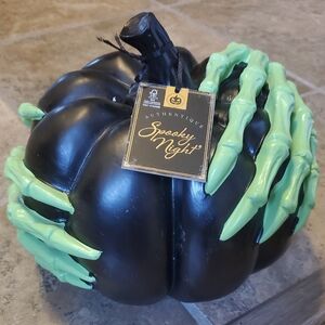 Spooky Night Black Pumpkin With Glow In The Dark Witch Hands